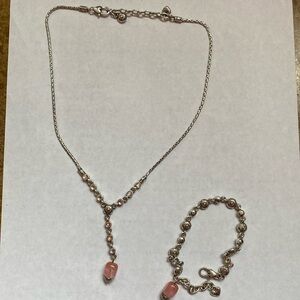 Brighton vintage Rigoletto pink stones and silver Y collar necklace and bracelet